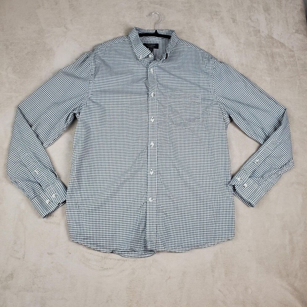 Banana Republic Shirt Mens Large Gray Check Untucked Fit Button Down Casual